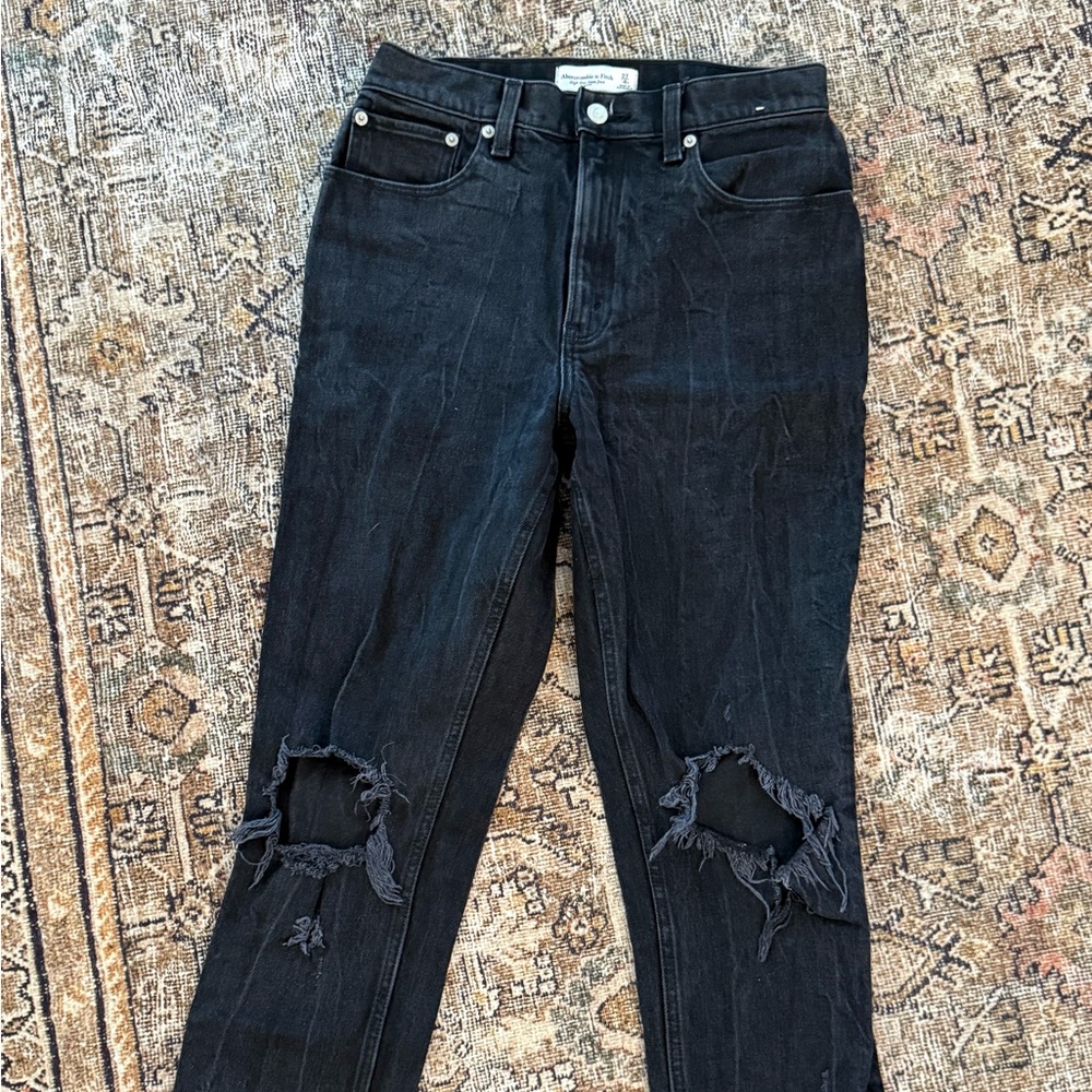 Abercrombie & Fitch Black Distressed Straight Jeans